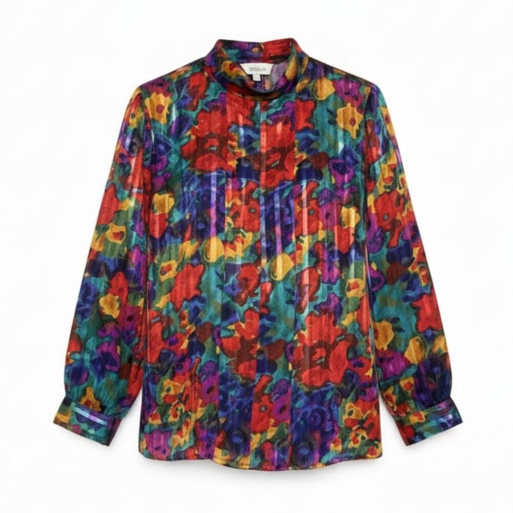 Vintage 80s 90s High Neck Mock Neck Sheer Blouse Retro Style Festive Maximalist